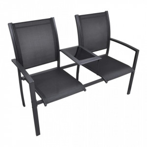 Bancă de grădină cu 2 locuri, negru, 131 cm, oțel și textilenă - V40838V