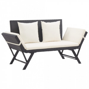 Banca de gradina cu perne, negru, 176 cm, poliratan - V46230V
