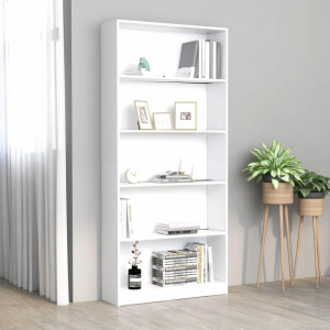 Biblioteca cu 5 rafturi, alb, 80 x 24 x 175 cm, PAL - V800918V - Img 1