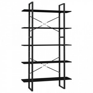 Bibliotecă cu 5 rafturi, negru, 100x30x175 cm, lemn masiv pin - V3082007V