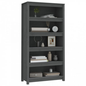 Bibliotecă, gri, 80x35x154 cm, lemn masiv de pin - V821691V - Img 4