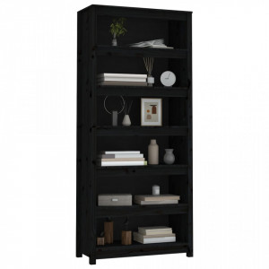 Bibliotecă, negru, 80x35x183 cm, lemn masiv de pin - V821698V - Img 4