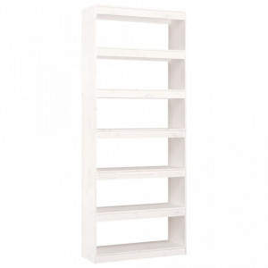 Bibliotecă/Separator cameră, alb, 80x30x199,5 cm lemn masiv pin - V808204V