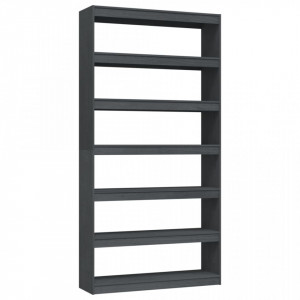 Bibliotecă/Separator cameră, gri, 100x30x200 cm, lemn masiv pin - V808230V