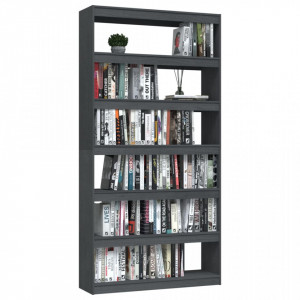 Bibliotecă/Separator cameră, gri, 100x30x200 cm, lemn masiv pin - V808230V - Img 4