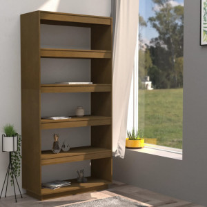 Bibliotecă/Separator cameră, maro miere, 80x35x167 cm lemn pin - V810897V - Img 3