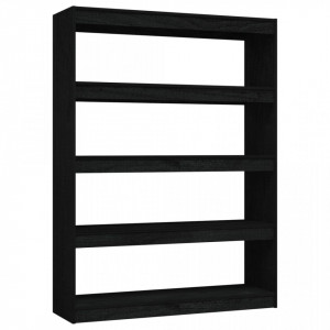 Bibliotecă/Separator cameră negru 100x30x135,5 cm lemn de pin - V808222V - Img 1