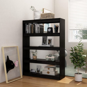 Bibliotecă/Separator cameră negru 100x30x135,5 cm lemn de pin - V808222V - Img 3