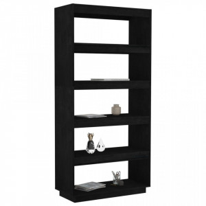 Bibliotecă/Separator cameră, negru, 80x35x167 cm lemn masiv pin - V810898V - Img 4