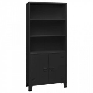 Bibliotecă tip industrial, negru, 80x32x180 cm, oțel - V339631V - Img 2