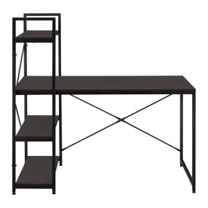 Birou cu 3 rafturi, negru/efect lemn nuc - P65862398 - Img 4