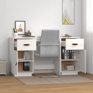 Birou cu dulapuri, alb, 135x50x75 cm, lemn masiv de pin - V3107845V - Img 3