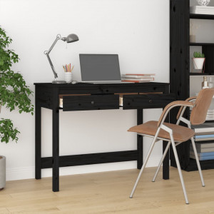 Birou cu sertare, negru, 100x50x78 cm, lemn masiv de pin - V824647V - Img 3