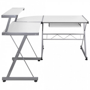 Birou de computer colțar, alb, 132x112x99 cm, lemn prelucrat - V20587V - Img 3