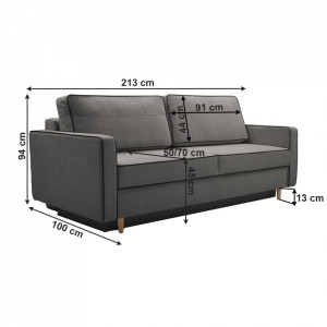 Canapea extensibilă, gri / negru, 213x100x90 cm - TP304100 - Img 3