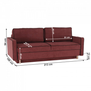 Canapea extensibilă, roz / negru, 213x100x90 cm - TP304098 - Img 8