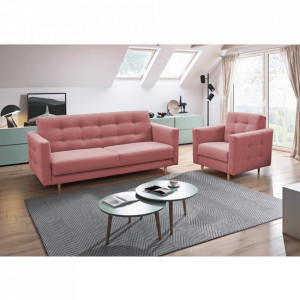 Canapea tapiţată 3+1+1, material textil roz învechit, 207x94x92 cm - TP263347 - Img 2