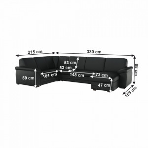 Colţar în formă de U, piele ecologică neagră, model dreapta, 330x88x215/153 cm - TP108349 - Img 13