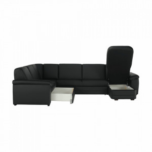 Colţar în formă de U, piele ecologică neagră, model dreapta, 330x88x215/153 cm - TP108349 - Img 18