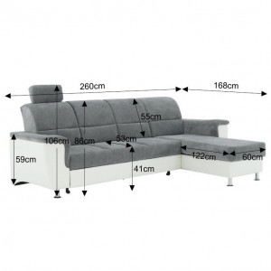 Colţar mic, piele ecologică alb/material textil gri, model dreapta, 260x86/106x168 cm - TP149896 - Img 7