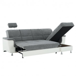 Colţar mic, piele ecologică alb/material textil gri, model dreapta, 260x86/106x168 cm - TP149896 - Img 3