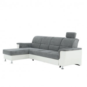 Colţar mic, piele ecologică alb/material textil gri, model stânga, 260x86/106x168 cm - TP149895 - Img 11