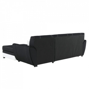 Colţar, piele ecologică albă și material textil negru, model dreapta, 250x83x160 cm - TP96985 - Img 6
