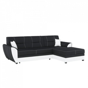 Colţar, piele ecologică albă și material textil negru, model dreapta, 250x83x160 cm - TP96985 - Img 13