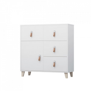 Comodă cu 4 sertare și 1 dulap, albă, 90x45x96 cm - TP303195