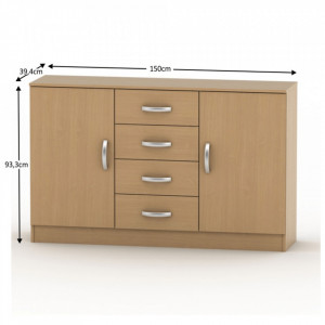 Comodă cu 4 sertare și 2 dulapuri, maro, 150x39x93 cm - TP209848 - Img 3