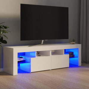 Comodă TV cu lumini LED, alb extralucios, 140x36,5x40 cm - V804370V - Img 2