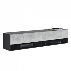 Comoda TV de perete cu 2 usi si 2 rafturi, negru/efect beton - P73294038