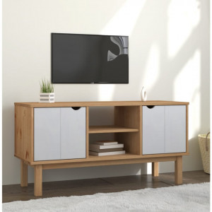 Comodă TV, maro și alb, 113,5x43x57 cm, lemn masiv de pin - V348596V - Img 2