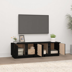 Comodă TV, negru, 140x40x40 cm, lemn masiv de pin - V814463V - Img 3