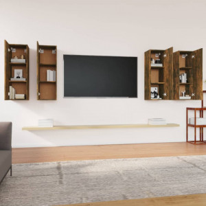 Comode TV, 4 buc., stejar fumuriu, 30,5x30x90 cm lemn prelucrat - V3120329V - Img 3