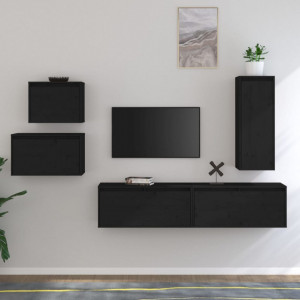 Comode TV, negru, 5 buc., lemn masiv de pin - V3100263V - Img 2