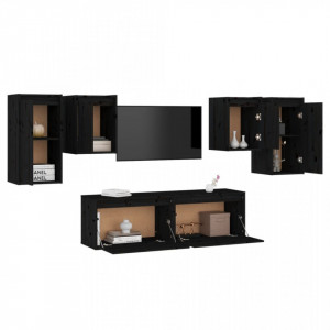 Comode TV, negru, 6 buc., lemn masiv de pin - V3100243V - Img 4