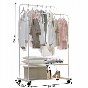 Cuier mobil dublu cu 2 rafturi, 80x51x160 cm, alb - TP275016 - Img 2