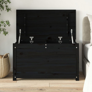 Cutie de depozitare, negru, 80x40x45,5 cm, lemn masiv de pin - V823538V - Img 2