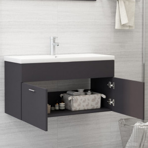 Dulap cu chiuvetă încorporată, gri, lemn prelucrat - V3070840V - Img 3