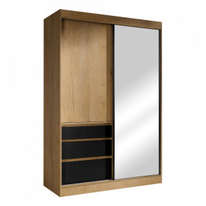 Dulap cu uşi glisante, culoarea stejar și negru - TP263126