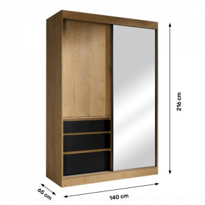 Dulap cu uşi glisante, culoarea stejar și negru - TP263126 - Img 2
