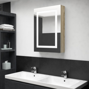 Dulap de baie cu oglindă și LED, stejar, 50x13x70 cm - V326492V - Img 2