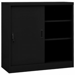 Dulap de birou cu ușă glisantă, negru, 90x40x90 cm, oțel - V335952V - Img 2