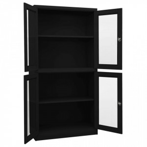 Dulap de birou, negru, 90x40x180 cm, oțel/sticlă securizată - V335940V