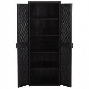 Dulap de depozitare pentru grădină negru 65x45x172 cm PP ratan - V151237V - Img 4
