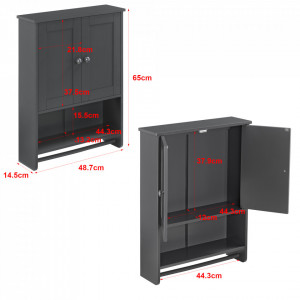 Dulap de perete pentru baie Steyr DG, 65 x 48,7 x 14,5 cm, MDF/gri inchis, cu 2 usi si suport pentru prosop - P72127674 - Img 2