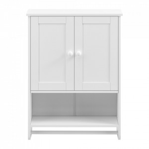 Dulap de perete pentru baie Steyr W, 65 x 48,7 x 14,5 cm, MDF/alb, cu 2 usi si suport pentru prosop - P72127673 - Img 3