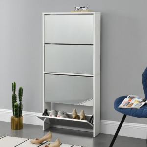 Dulap pantofi Vogar 2, 134 x 63 x 17cm, 12 perechi pantofi, placaj, alb, cu oglinda - P69638639