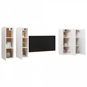 Dulap TV, 4 buc, alb extralucios, 30,5x30x90 cm, lemn prelucrat - V3079371V - Img 3